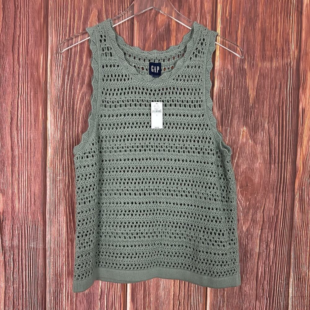 GAP Women's Crochet Knit Sleeveless Tank Top Sage Green Size Large L NWT - Picture 2 of 6